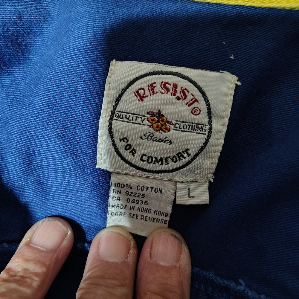 RESIST Vintage HeavyCotton Zip Up Blue Yellow Striped Jacket/SZ L/90s Y2K Unisex - Picture 3 of 16